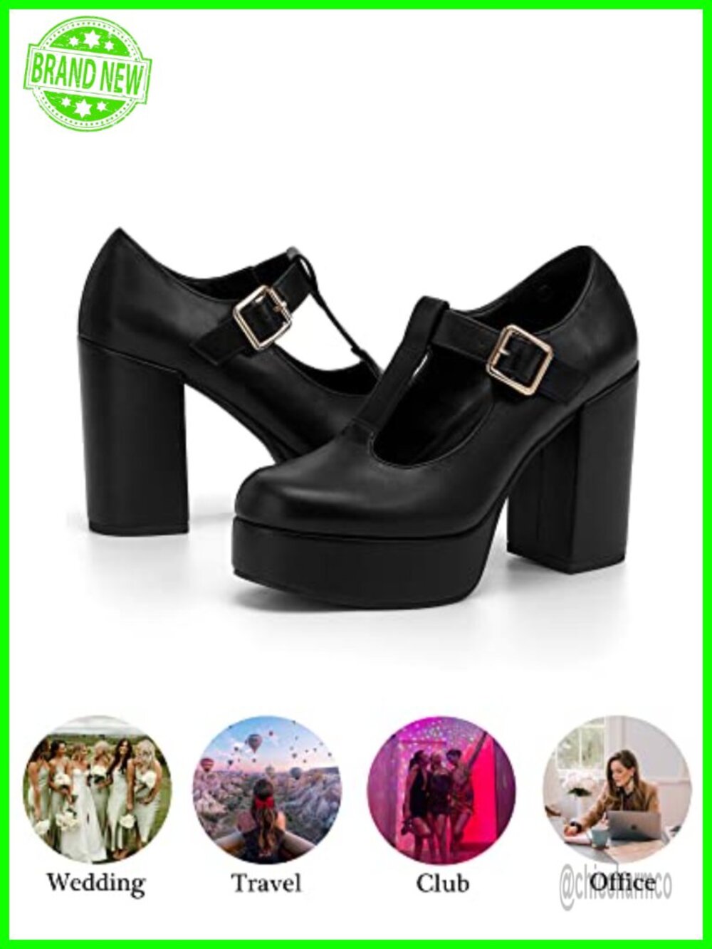 Patent Chunky Platform Heels T-Strap Mary Jane Dress Shoes 4.1" Heel - Picture 4 of 6